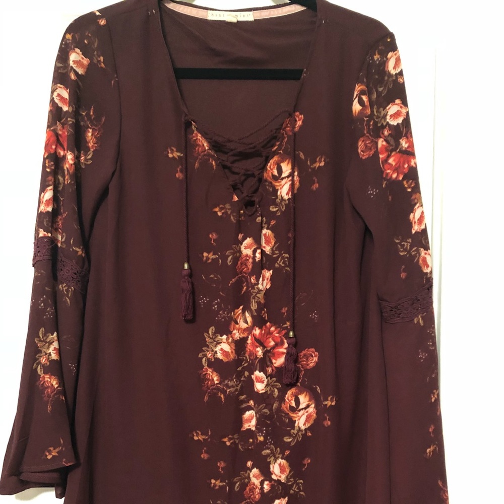 Burgundy Floral Flowy Knee Length Dress